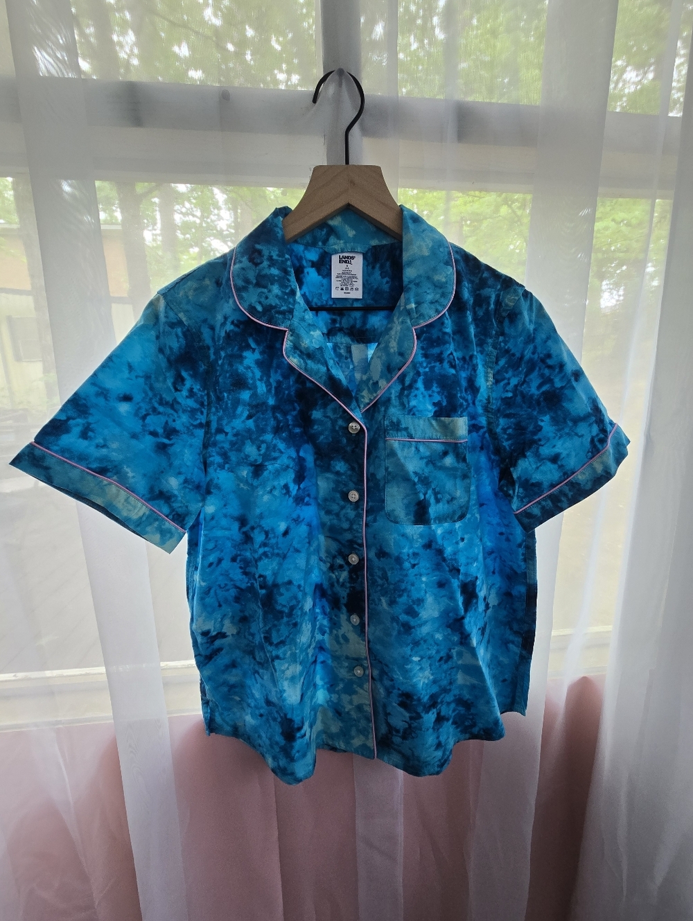 Kids Tie-Dye Blue Short Sleeve Button-Up Pajama Top